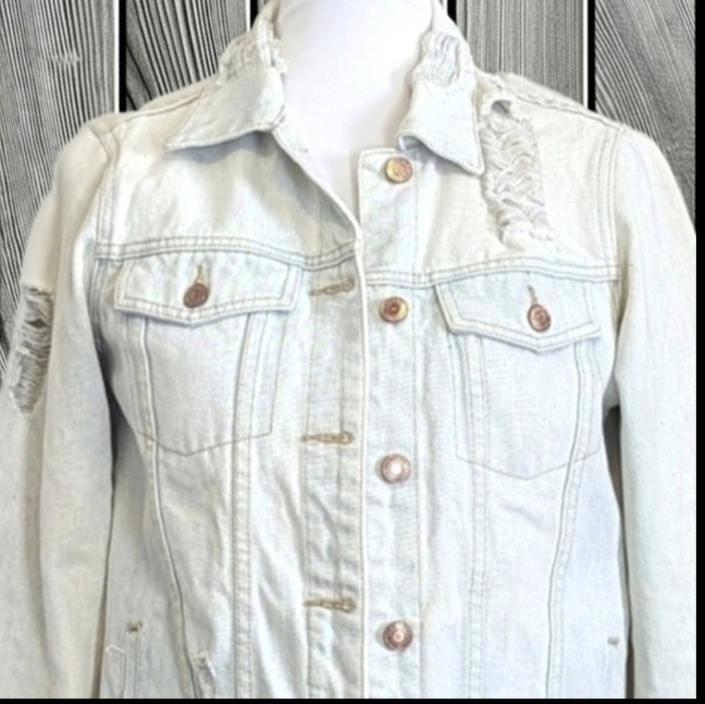 Thread & Supply Light Denim Jacket with Distressed Details